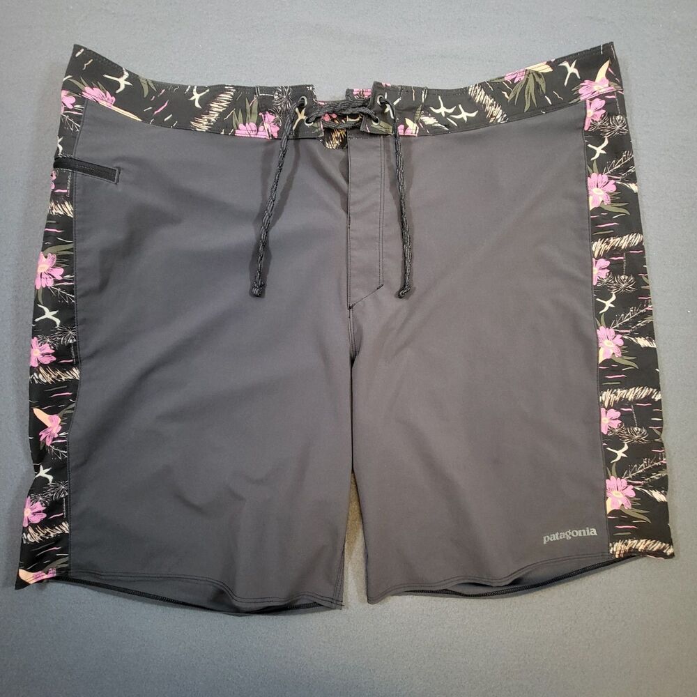 Patagonia Hydro Series Boardshorts Mens 40 Gray Floral 4-Way Stretch Surf Swim